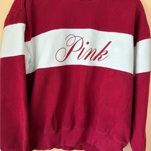 PINK Victoria's Secret Burgundy and White Crew Neck Sweater